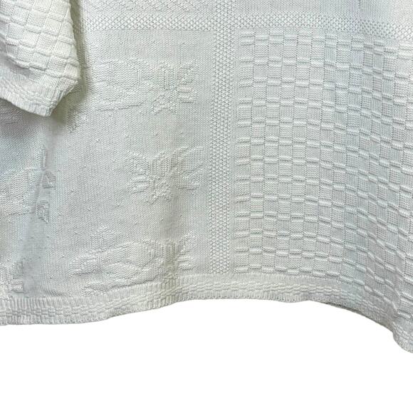 1980's L.L. Bean Made in USA 100% Cotton Mixed Knit Floral Short Sleeve Sweater - Picture 2 of 9